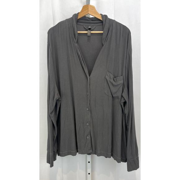 SKIMS Long Sleeve Pajama Lounge Top Button Up Ribbed Modal Knit Gray Size XL - Picture 8 of 8